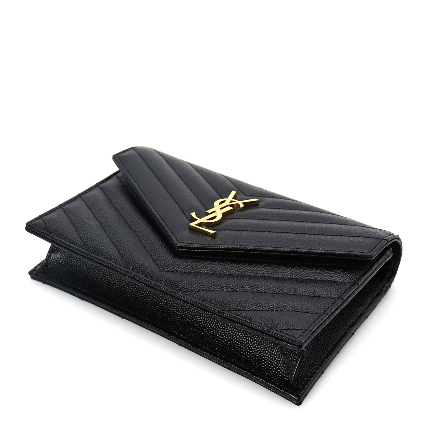 Grain De Poudre Matelasse Chevron Monogram Envelope Chain Wallet  Black