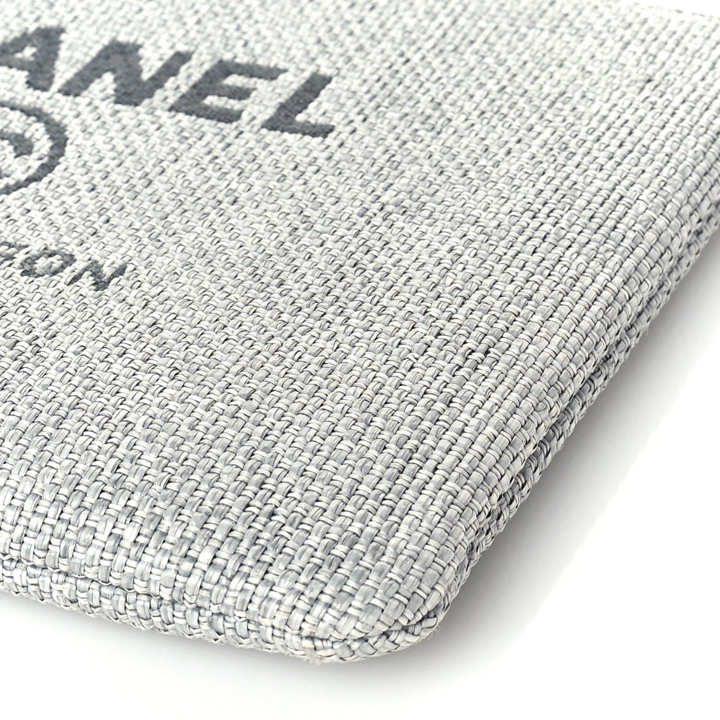 Woven Straw Raffia Medium Deauville Cosmetic Pouch  Grey
