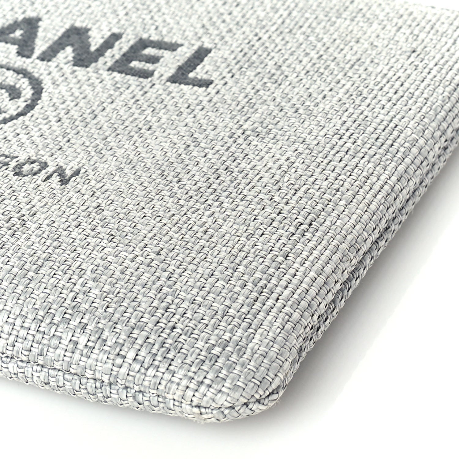 Chanel Woven Straw Raffia Medium Deauville Cosmetic Pouch  Grey 9 of 9