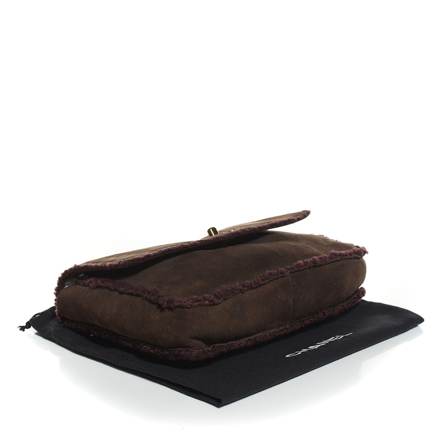 Suede Shearling Flap Clutch Brown Purple