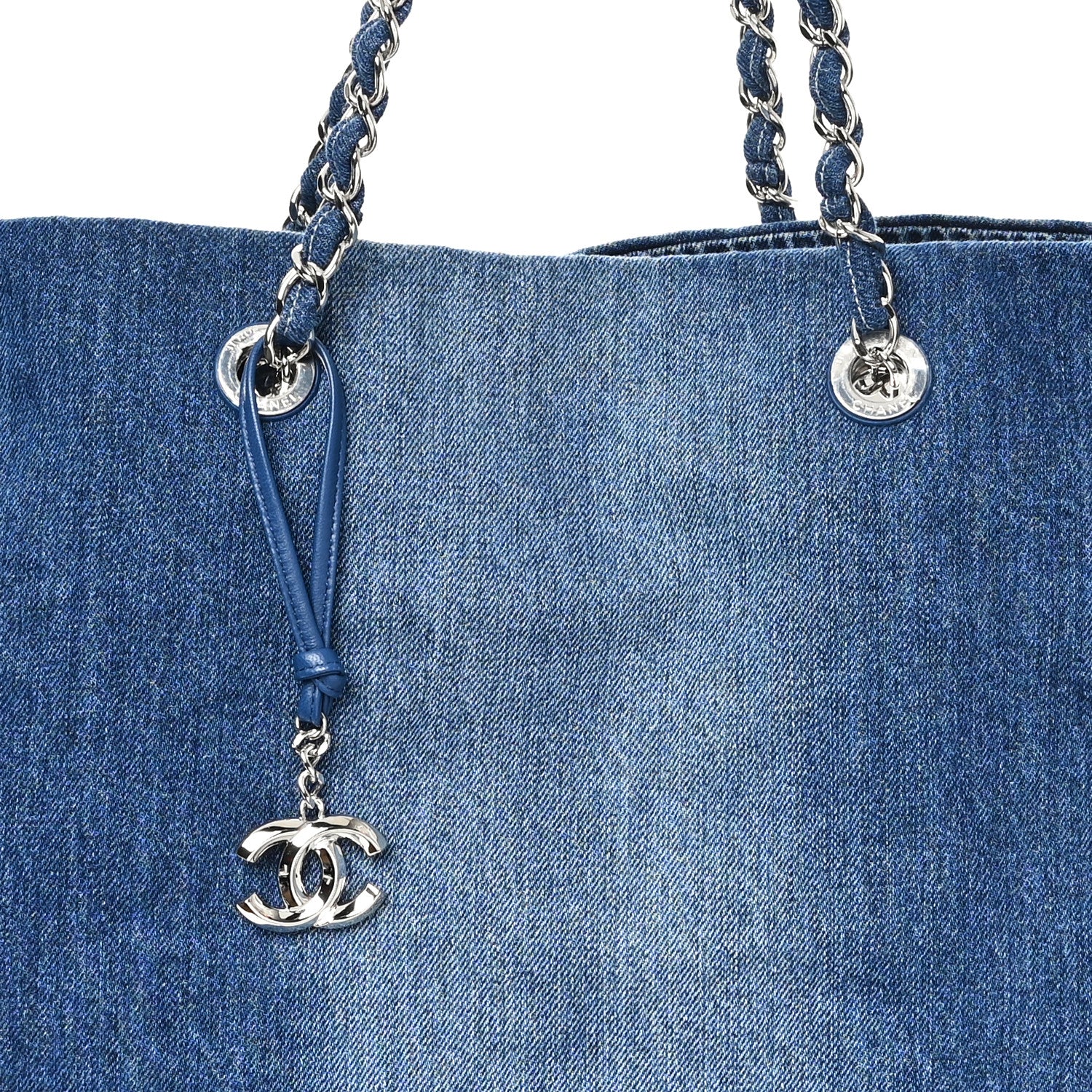 Chanel Denim Printed Shopping Bag Blue 9 of 13