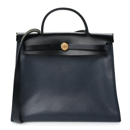 Hermes Toile H Berline Vache Hunter Herbag Zip PM  Black Bleu Nuit 2 of 16