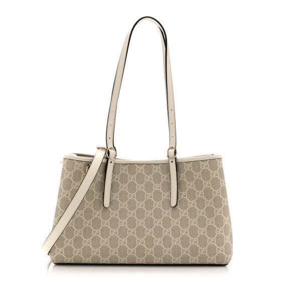 Gucci Supreme Monogram Emblem Medium Tote Bag Mystic White Oatmeal 1 of 9