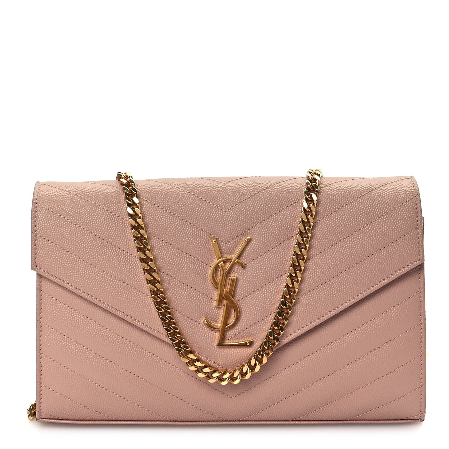 Grain De Poudre Matelasse Chevron Monogram Chain Wallet Pale Blush