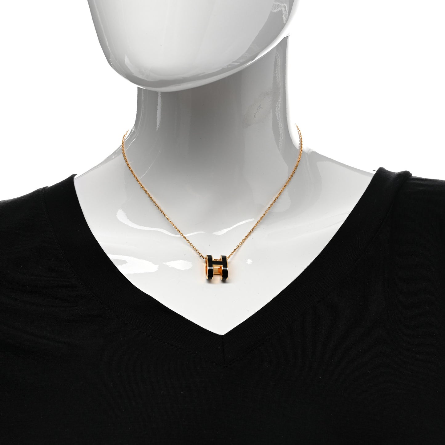 Lacquered Gold Pop H Pendant Necklace Black