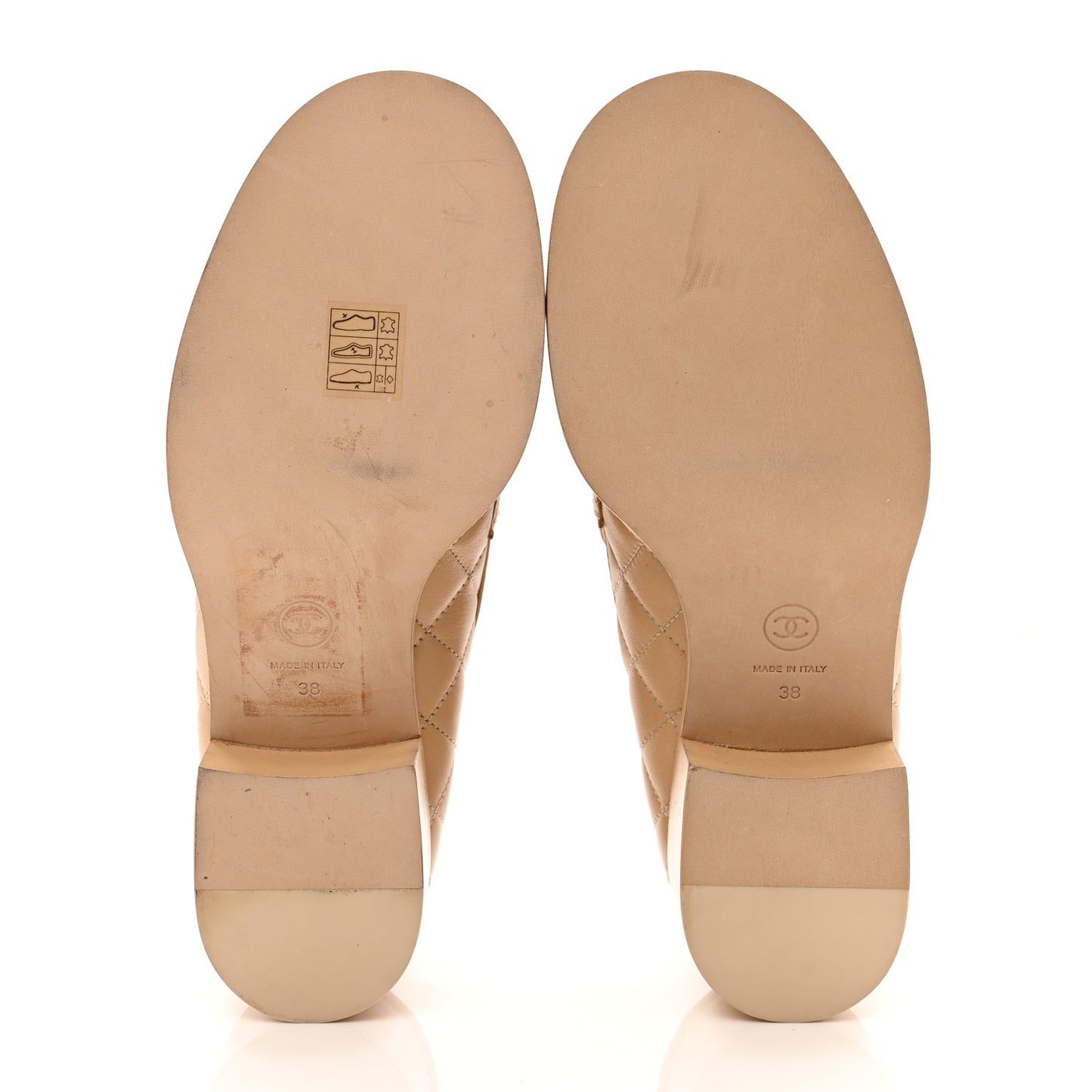 Lambskin Quilted CC Heart Loafers 38 Beige