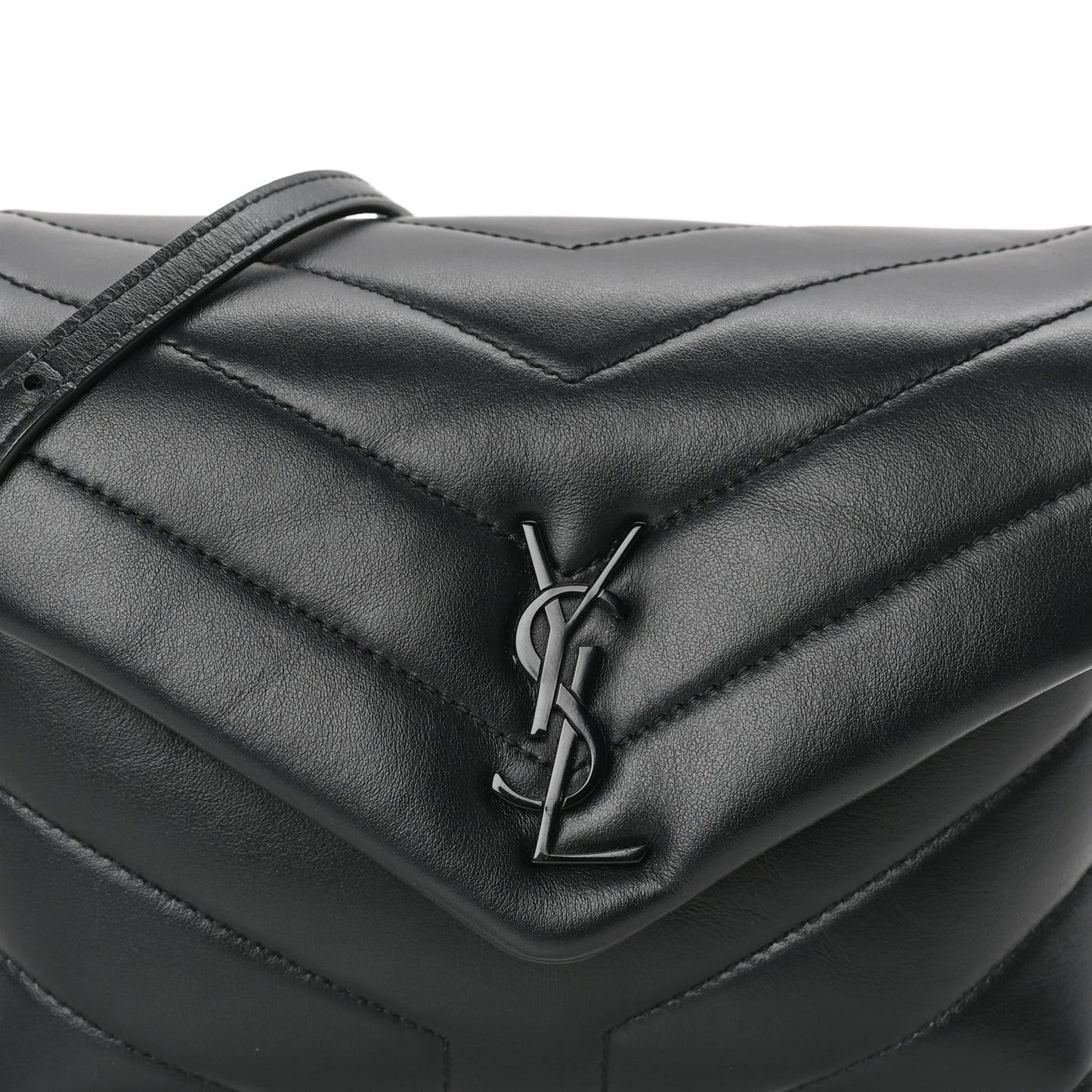 Calfskin Y Quilted Monogram Monochrome Toy Loulou Crossbody Bag Black