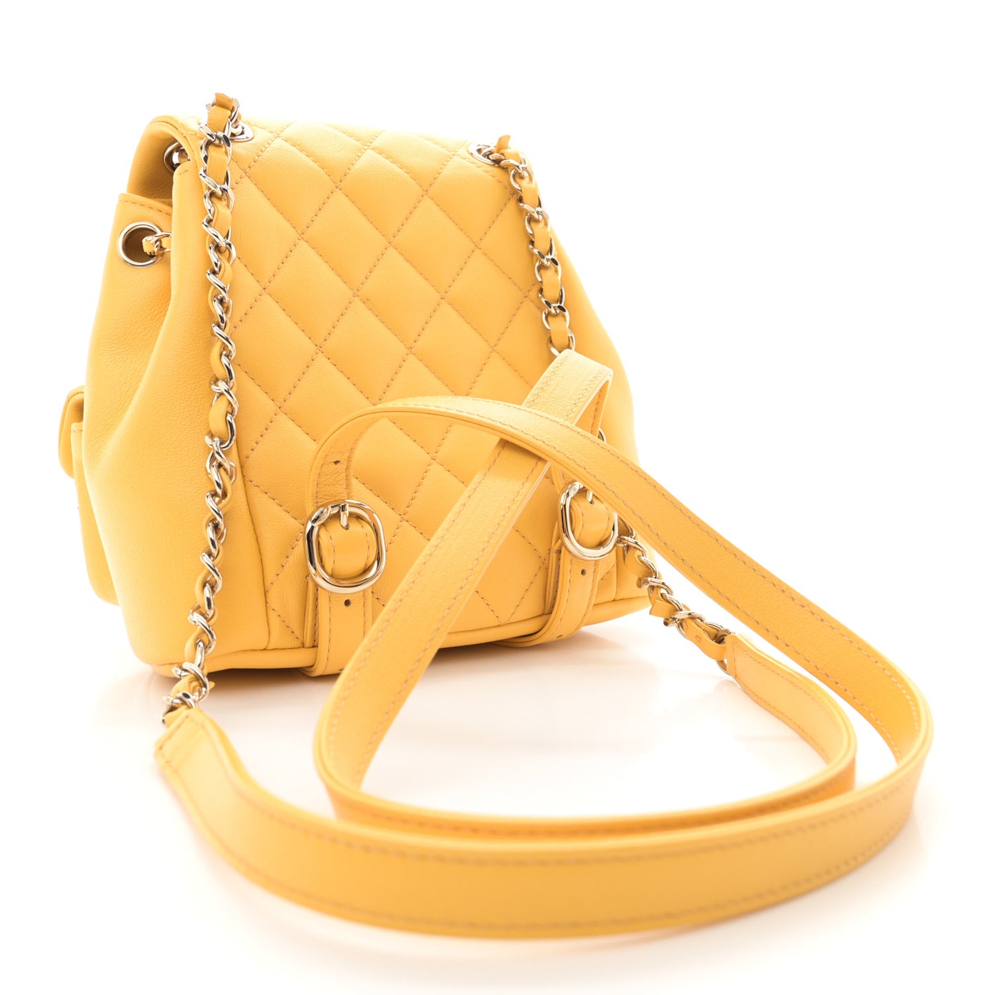 Quilted Small Duma Pockets Drawstring Backpack Yellow