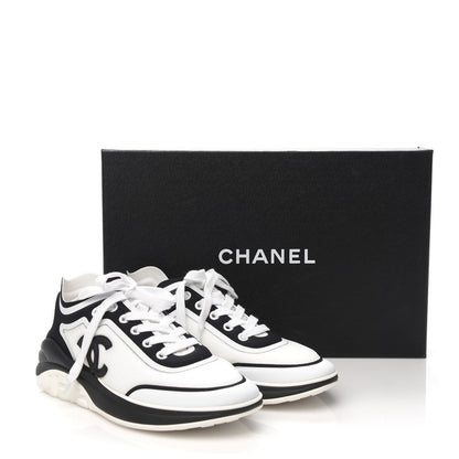 Chanel Lycra Womens CC Sneakers 36.5 White Black 8 of 8