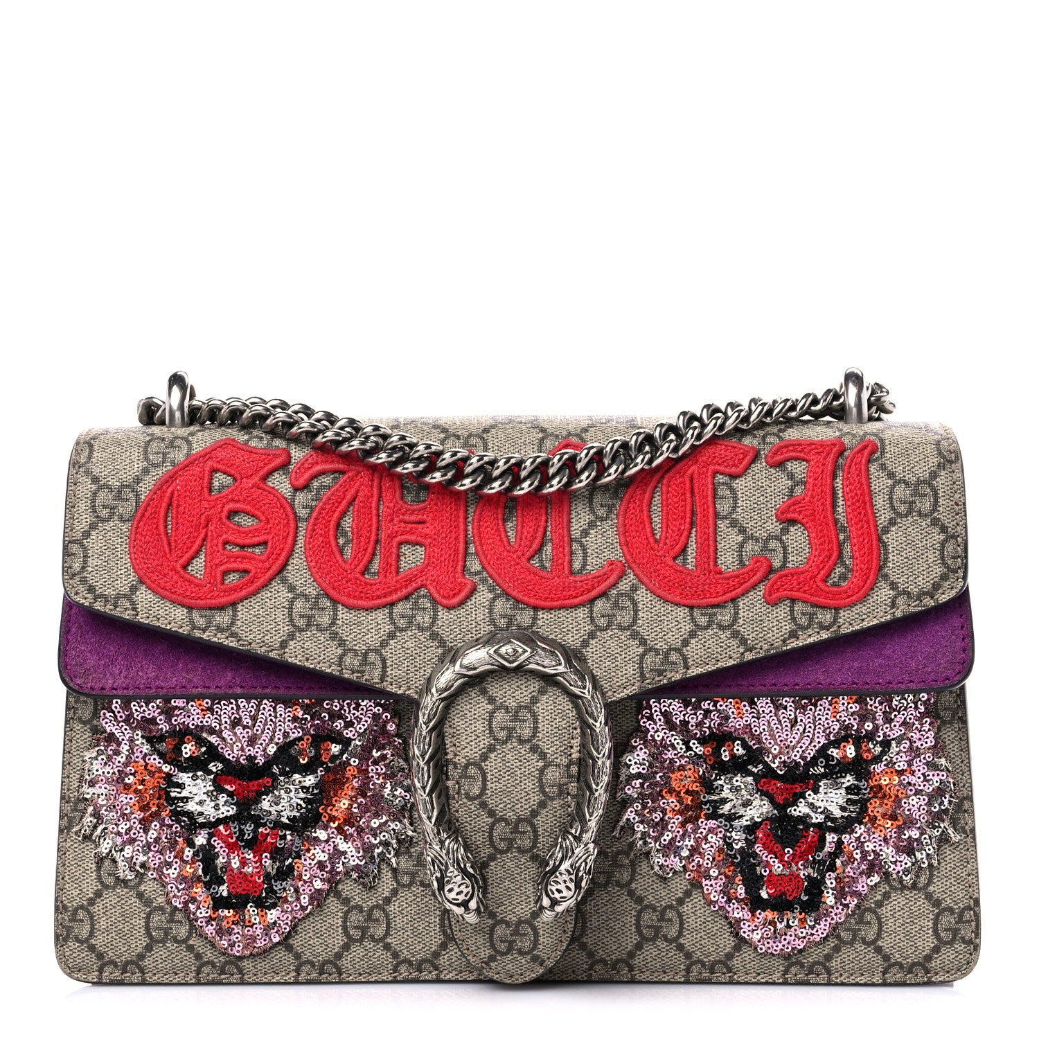 Gucci GG Supreme Monogram Embroidered Small Dionysus Shoulder Bag Purple 1 of 15