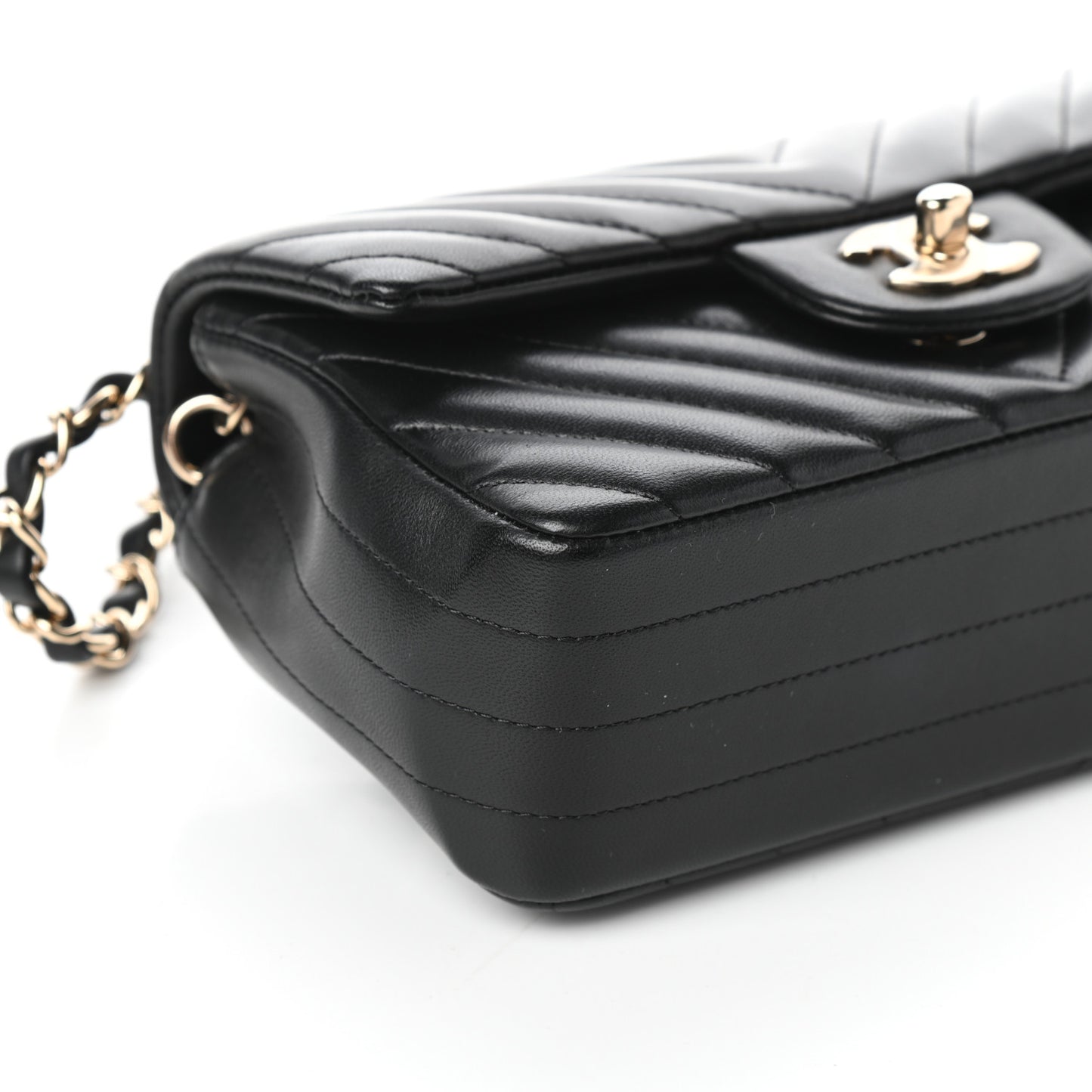 Lambskin Chevron Quilted Mini Rectangular Flap Black