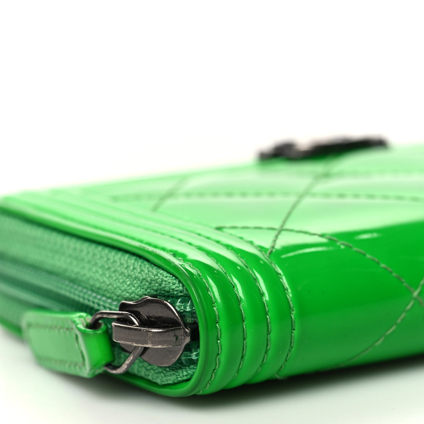 Patent Quilted Small Boy Zip Around Wallet Green