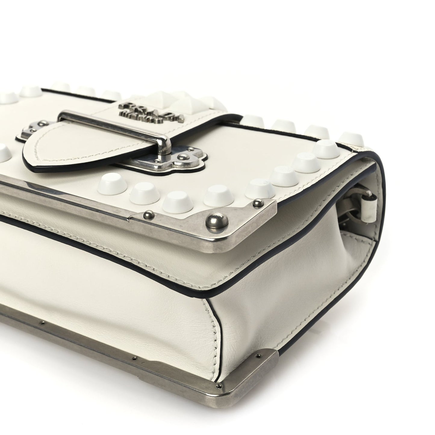 City Calfskin Saffiano Studded Cahier Bag White