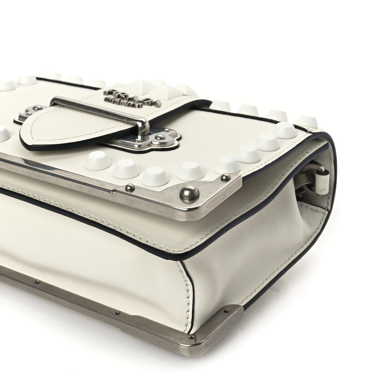 Prada City Calfskin Saffiano Studded Cahier Bag White 8 of 8