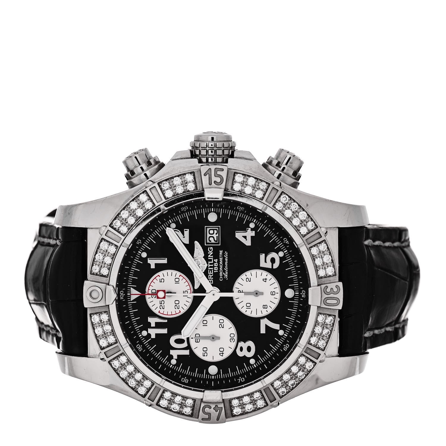Breitling Stainless Steel Alligator Diamond Bezel 48mm Super Avenger Automatic Watch Black A13370 2 of 4