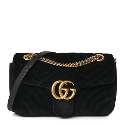 Gucci Velvet Matelasse Small GG Marmont Shoulder Bag Black 1 of 9