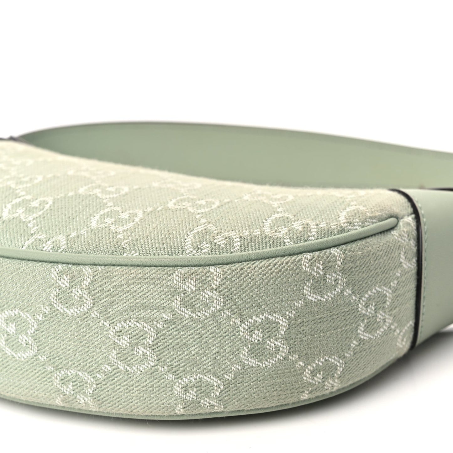 Denim GG Monogram Calfskin Mini Ophidia Half Moon Hobo Pale Green