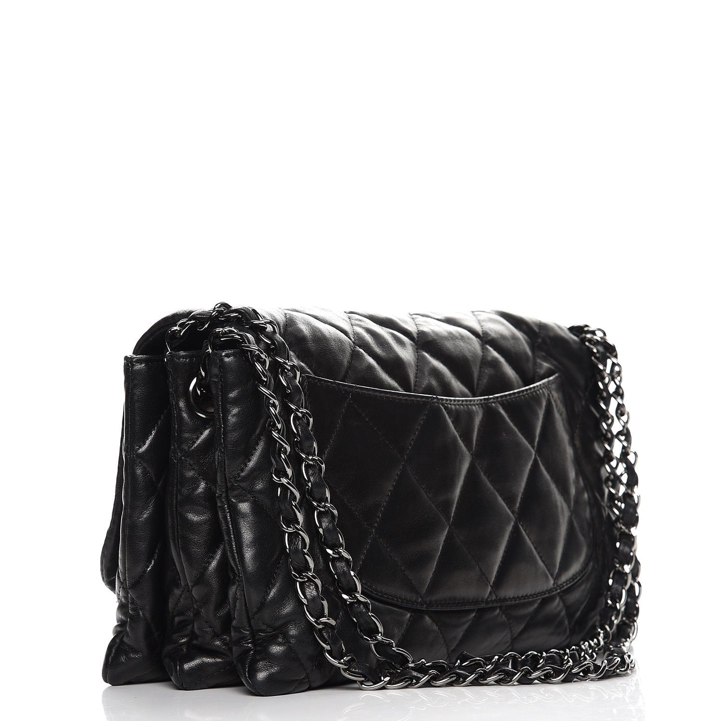 Lambskin Quilted 3 Accordion Flap Bag Black