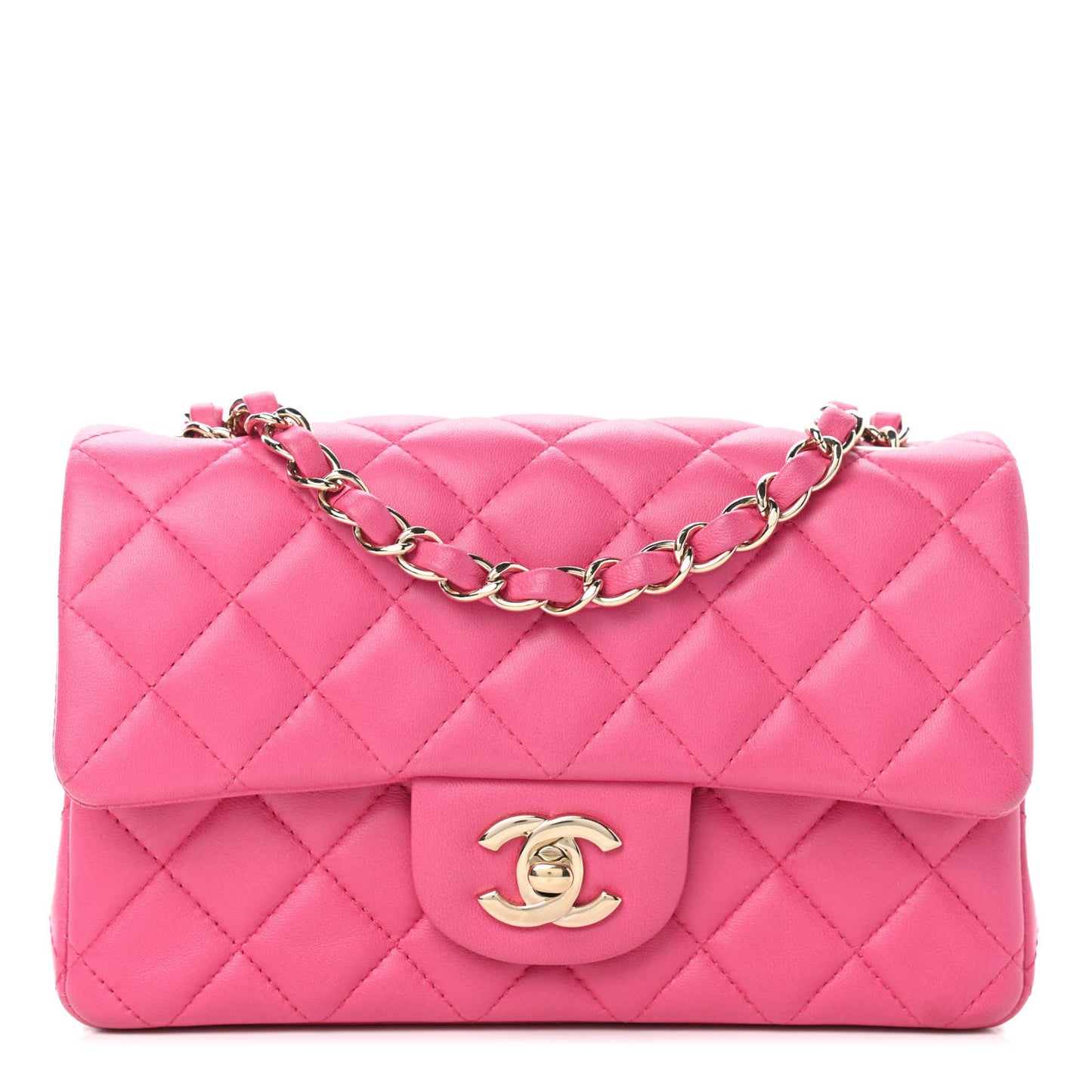 Lambskin Quilted Mini Rectangular Flap Pink