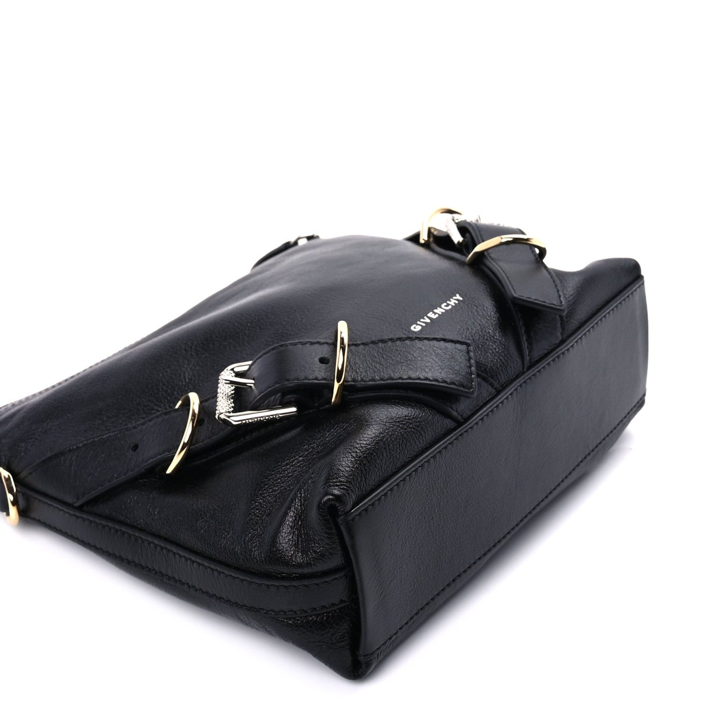 Crinkled Calfskin Small Voyou Bag Black