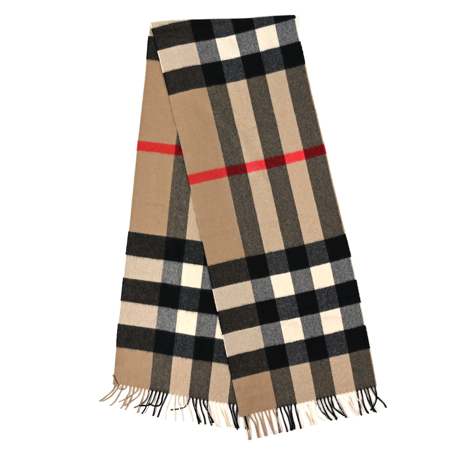 Burberry Cashmere Classic Check Fringe Scarf Camel 1 of 4