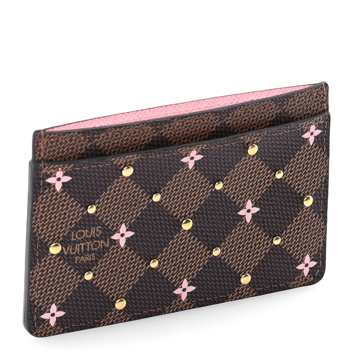 Damier Ebene Studded Card Holder Pink