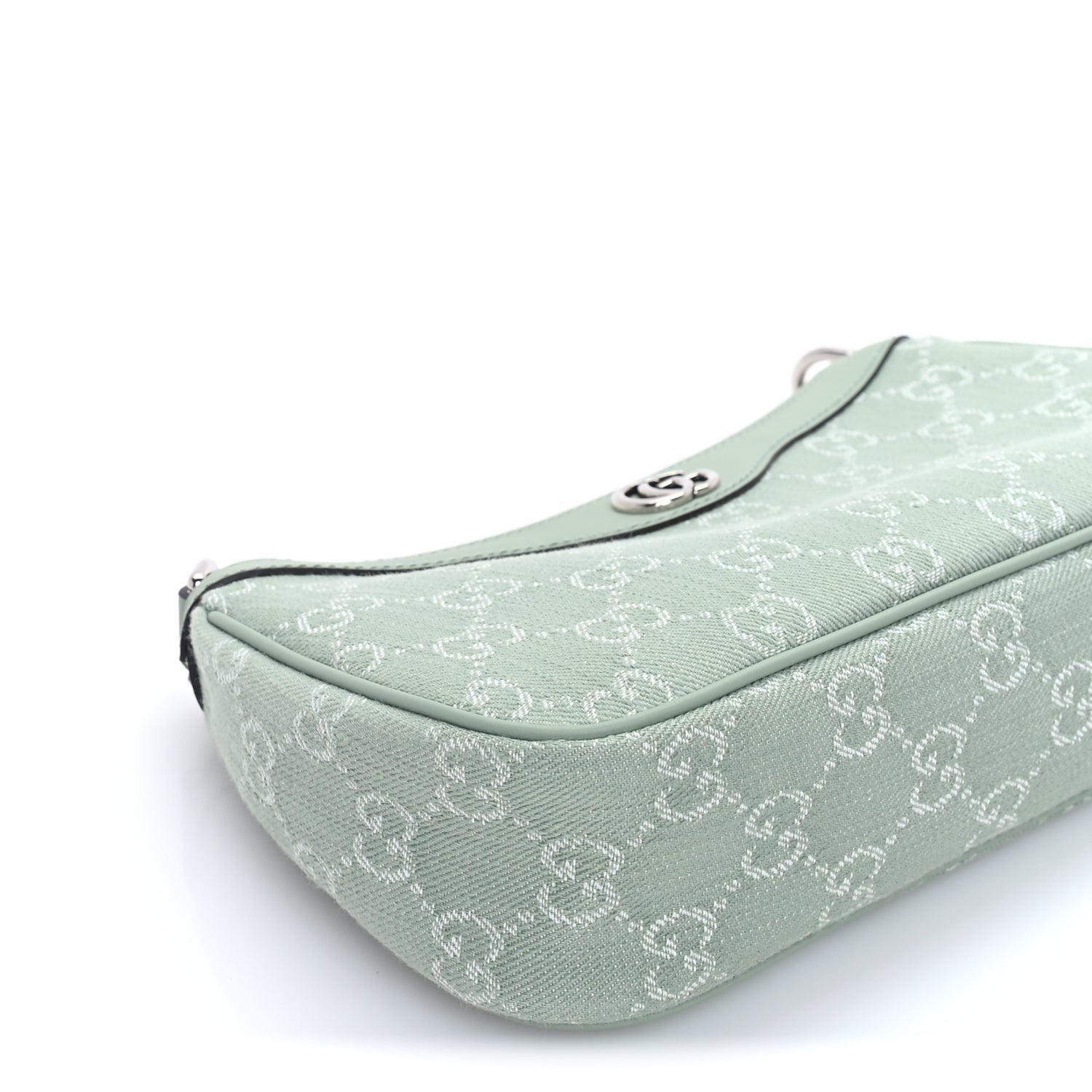 Gucci Denim GG Monogram Calfskin Small Shoulder Bag Pale Green 8 of 9