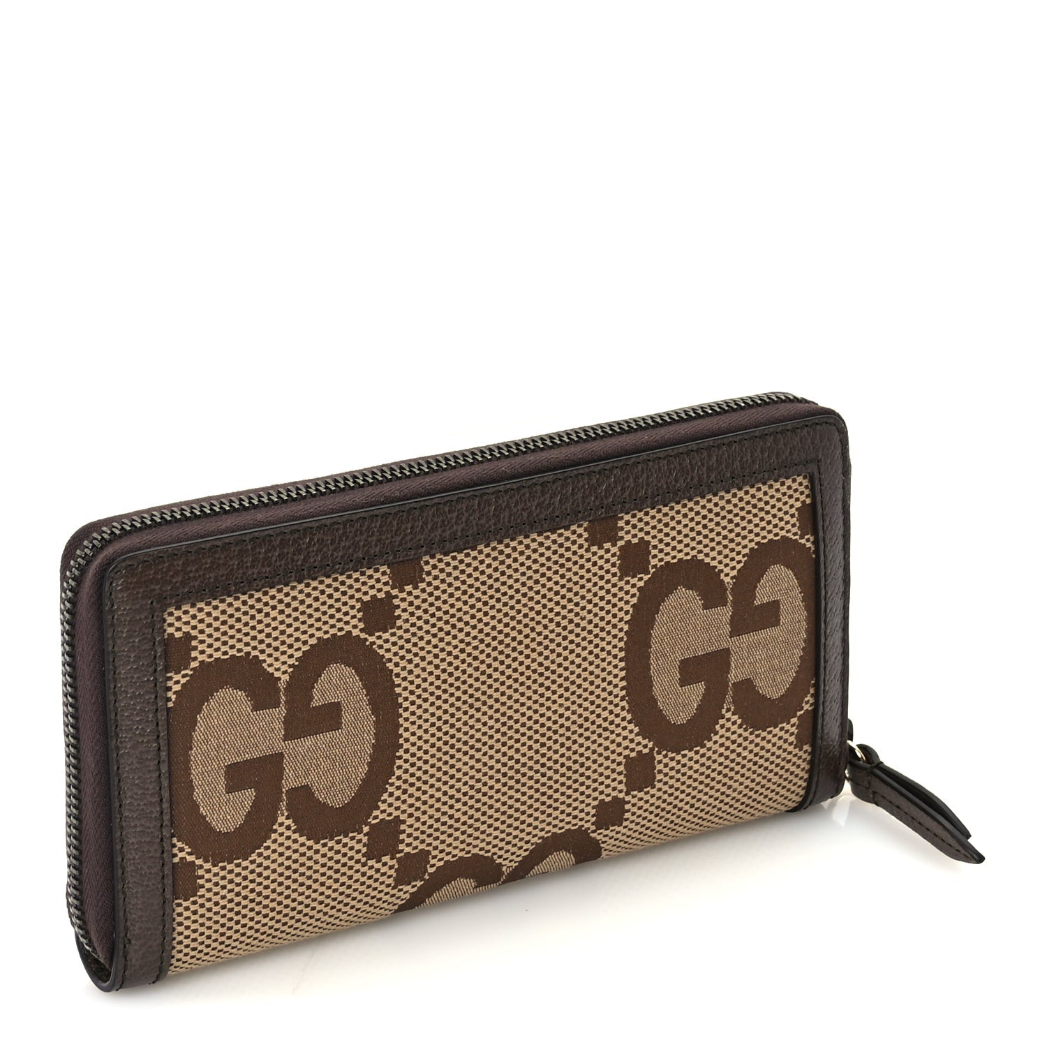 Gucci Monogram Jumbo GG Textured Dollar Calfskin Diana Zip Around Continental Wallet Camel Ebony New Acero 4 of 8