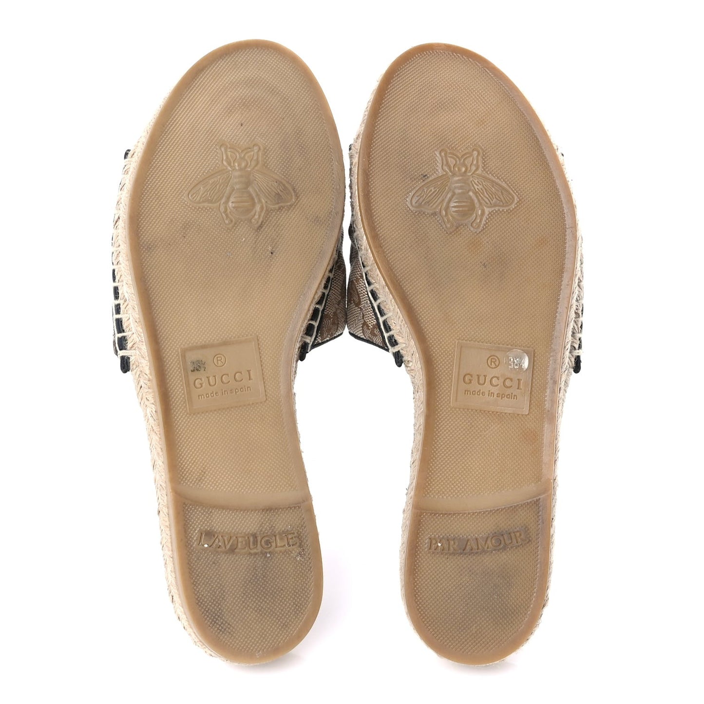 Monogram Matelasse GG Marmont Espadrille 20mm Slide Sandals 38.5  Beige Ebony Black