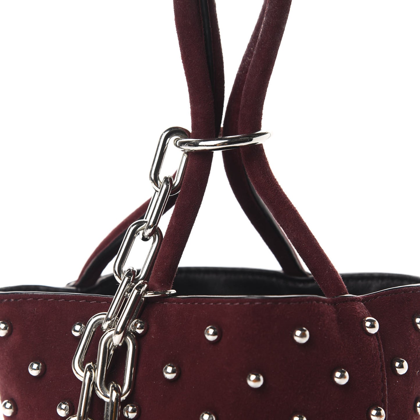 Suede Studded Mini Roxy Bucket Bag Burgundy
