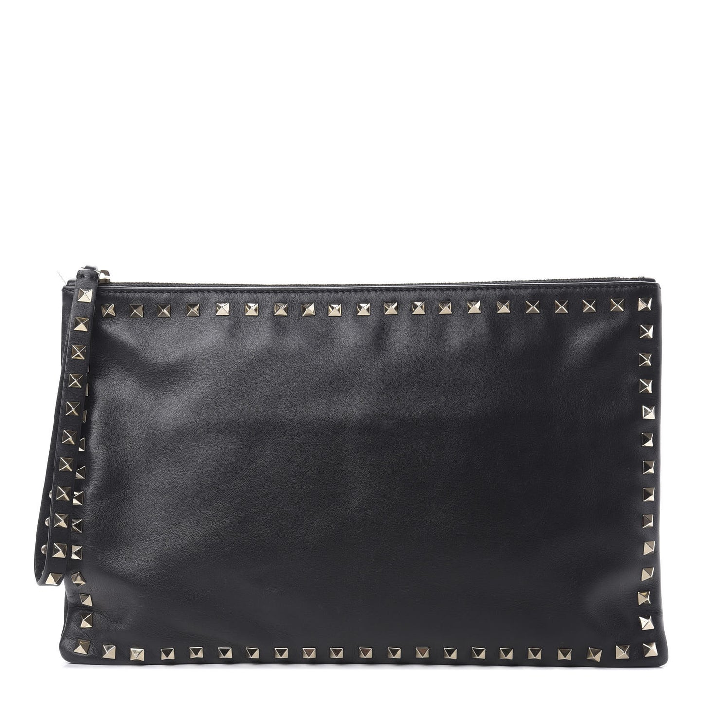 Vitello Large Rockstud Zip Wristlet Pouch Black