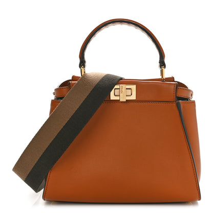 Fendi Vitello Seta Canvas FF Embroidered Mini Peekaboo Iconic Satchel Brandy Amazzonia 1 of 9