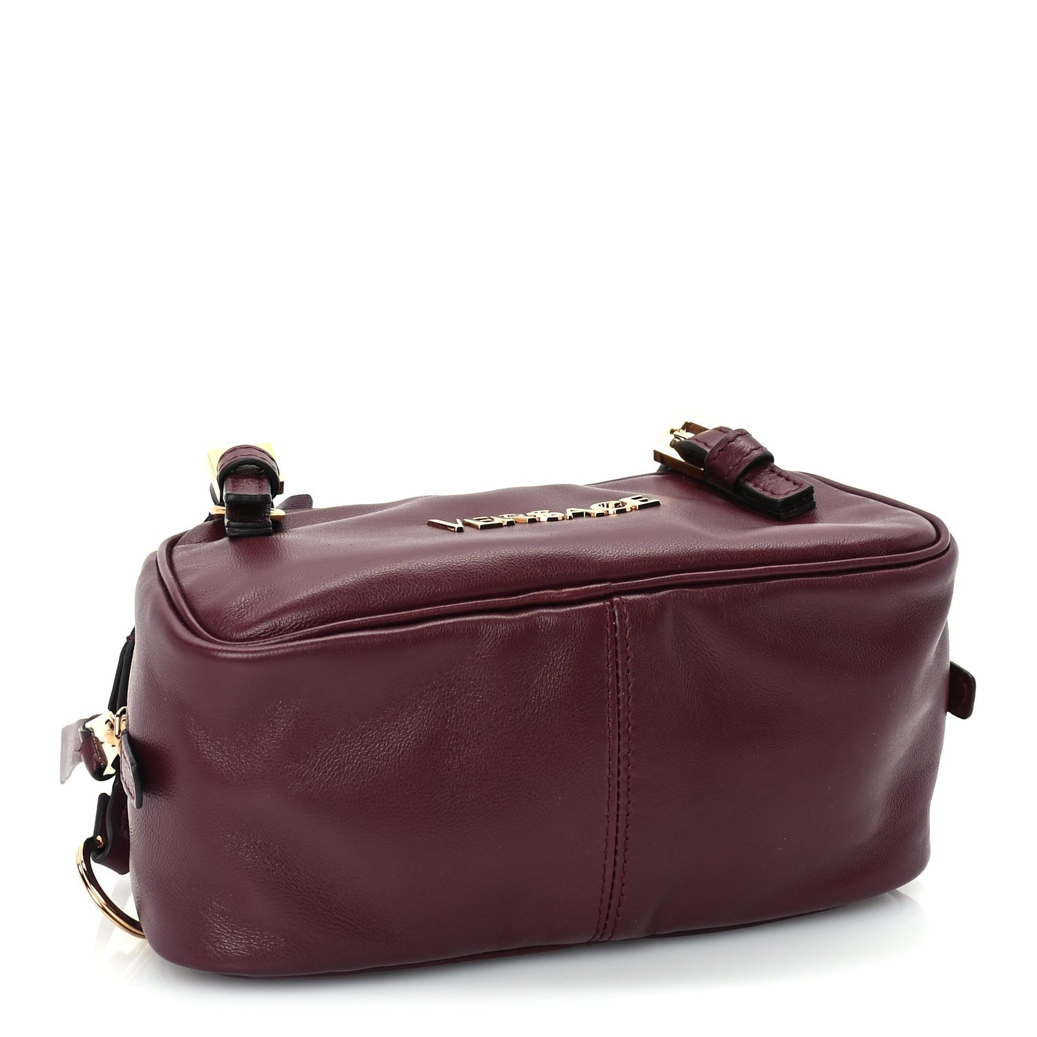 Versace Lambskin Mini Tag Bowling Bag Burgundy 3 of 8