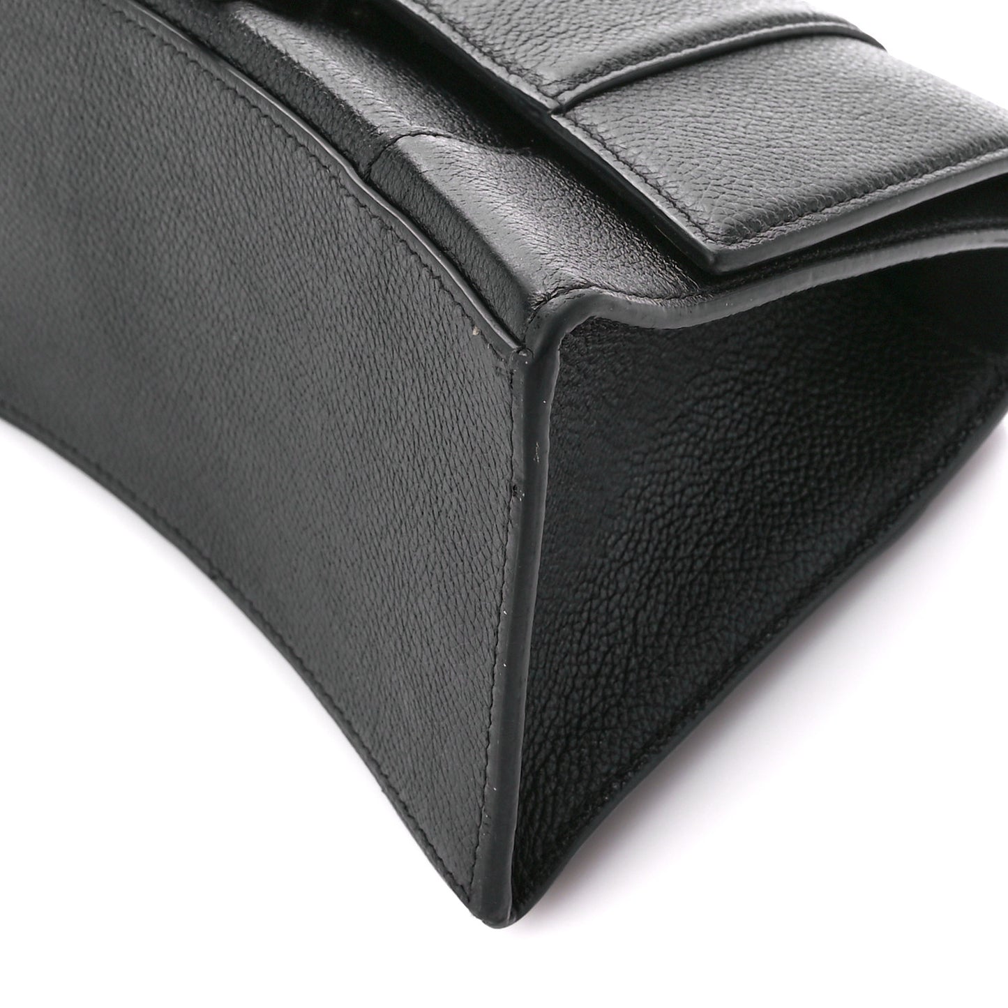 Grained Calfskin Small Hourglass Top Handle Bag Black