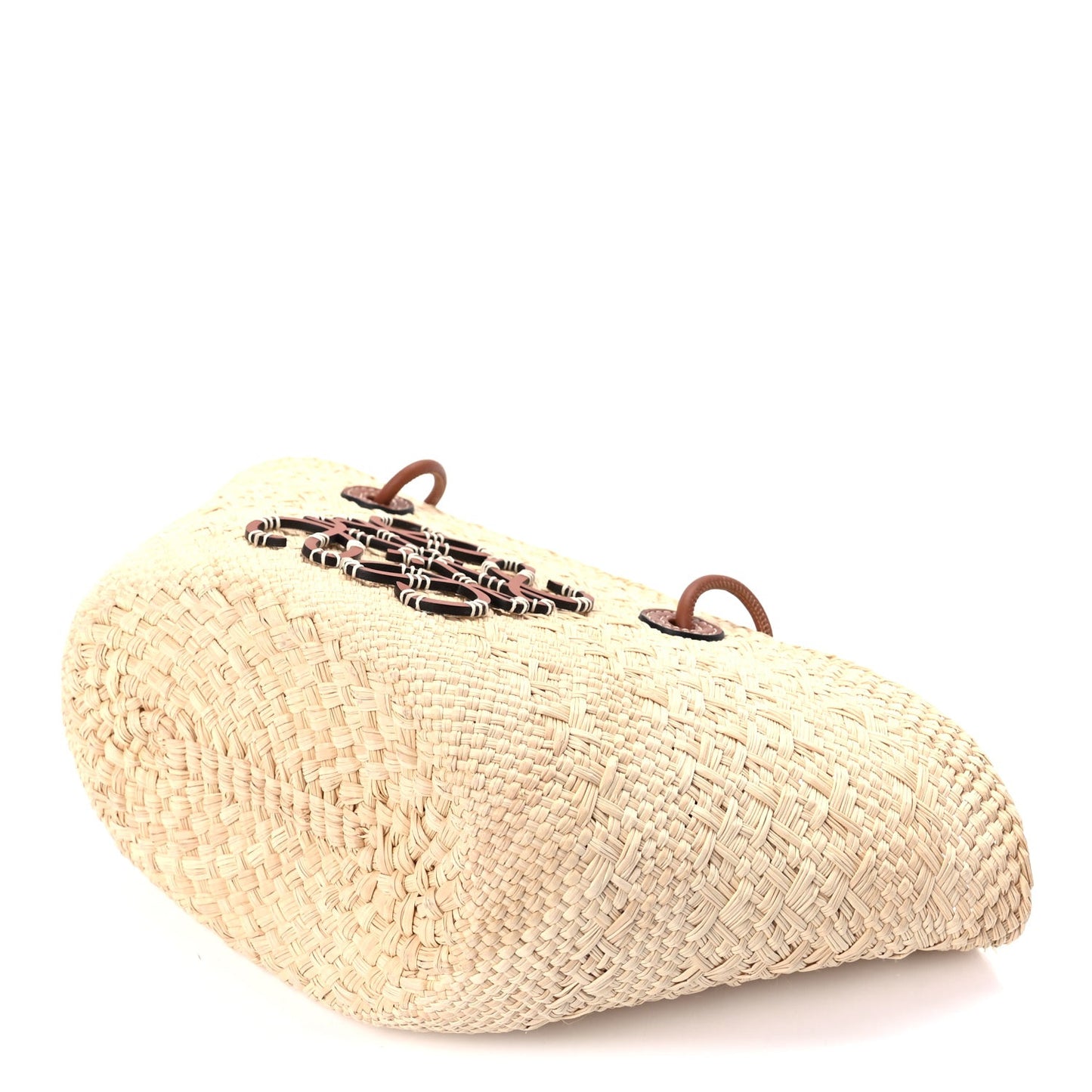 Calfskin Raffia Small Anagram Basket Tote Bag Natural Tan