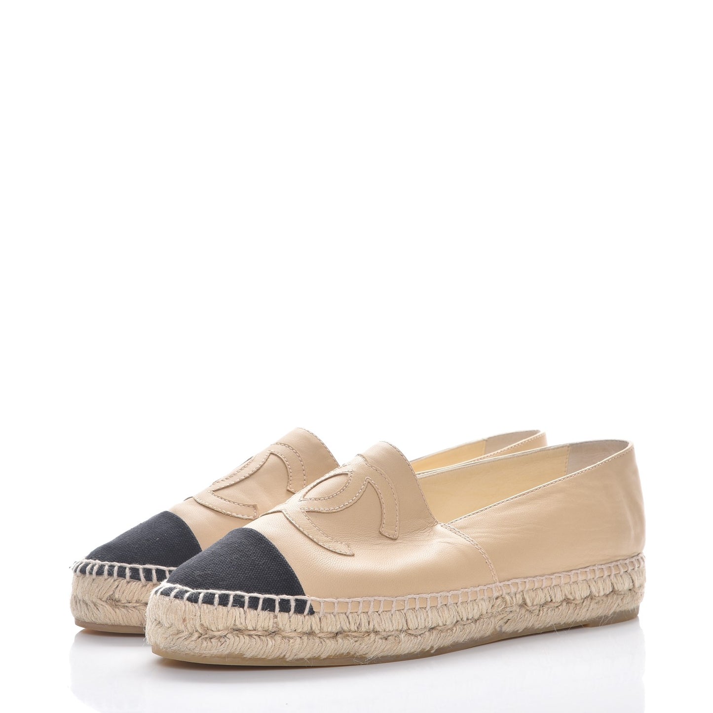 Lambskin Canvas Cap Toe CC Espadrilles 41 Beige Black
