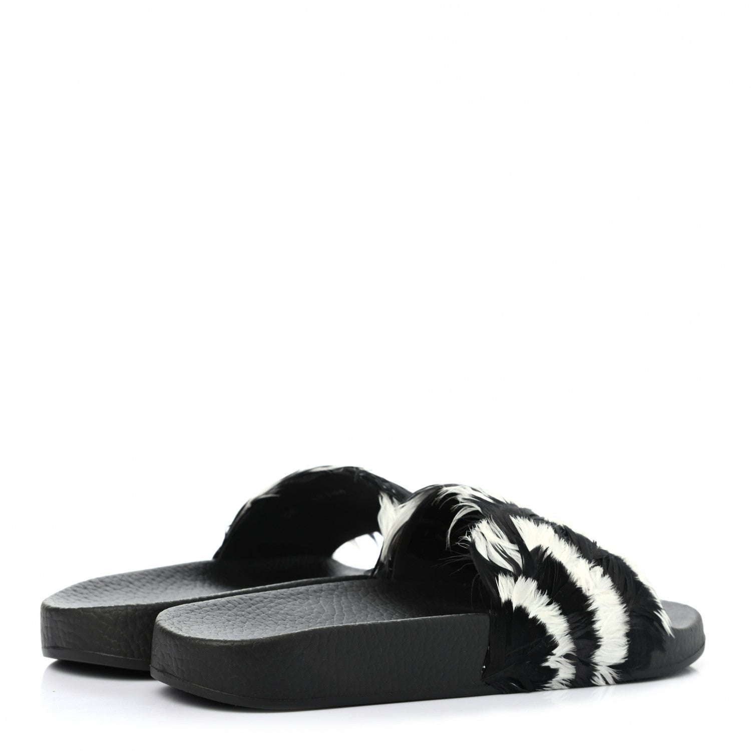 Valentino Garavani Rubber Feather Pool Slide Sandals 35 Black White 4 of 7