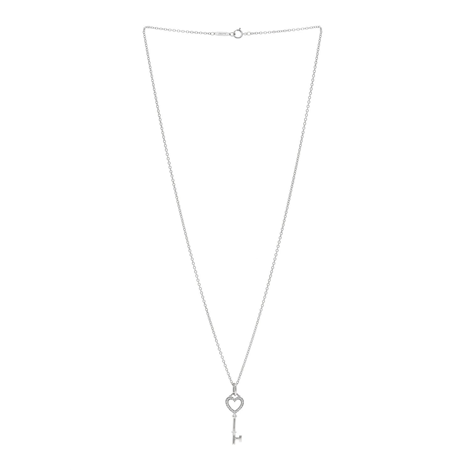 Tiffany 18K White Gold Diamond Mini Heart Key Charm Pendant Link Necklace 3 of 5