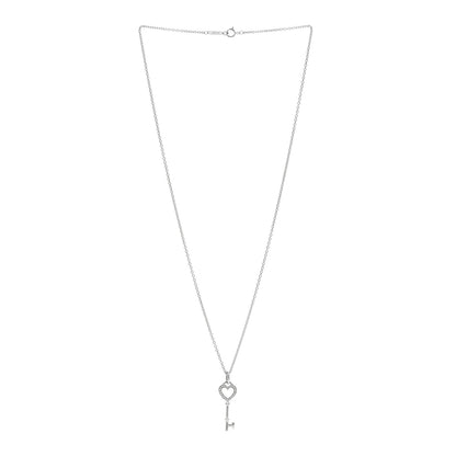 Tiffany 18K White Gold Diamond Mini Heart Key Charm Pendant Link Necklace 3 of 5