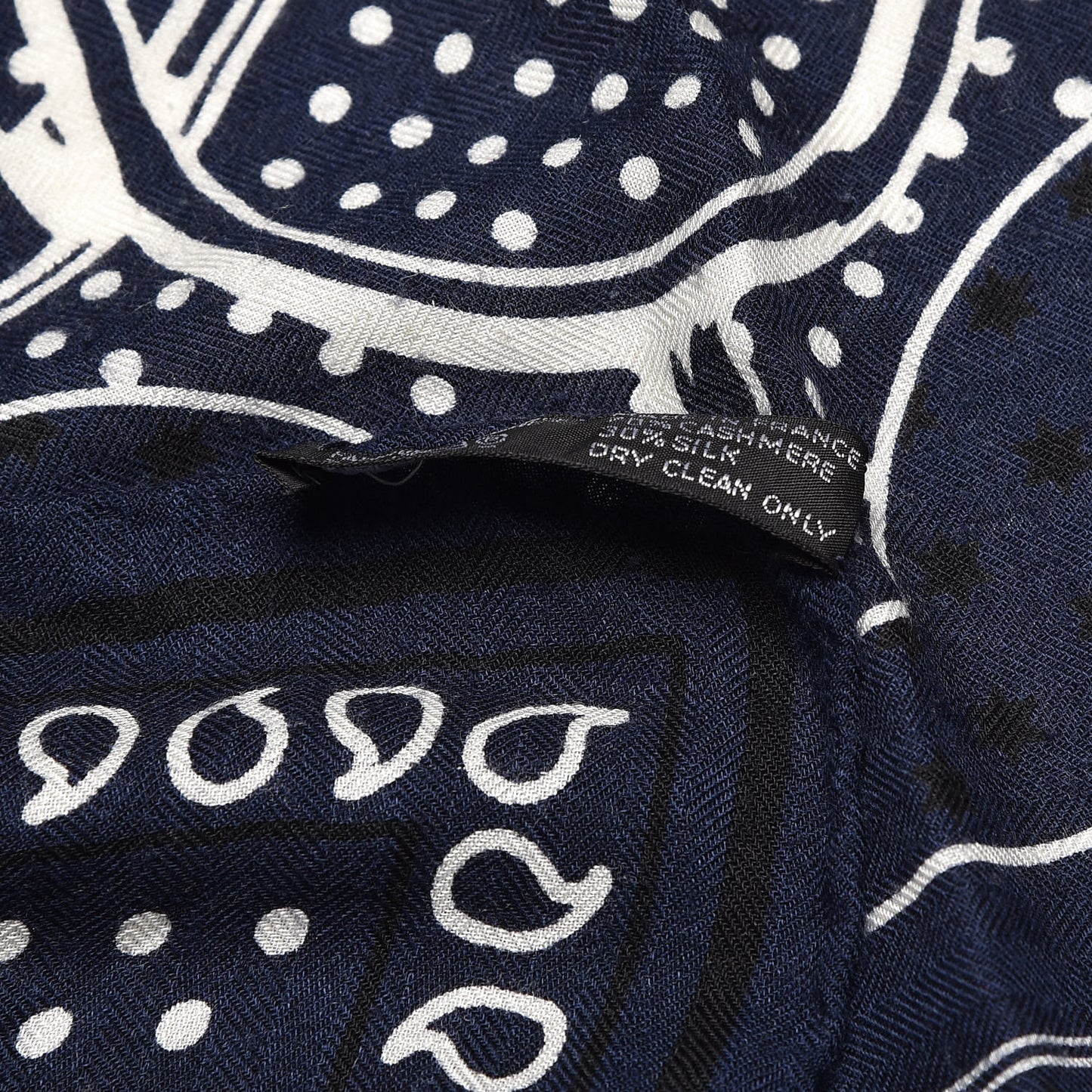 Silk Cashmere Grand Manege Bandana Shawl 140 Marine Blanc