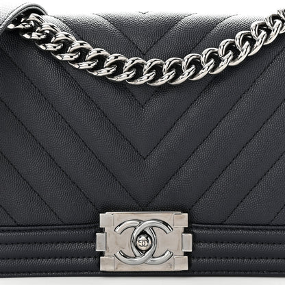 Chanel Caviar Chevron Quilted Medium Boy Flap Navy 8 of 11