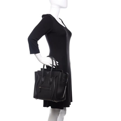 Celine Drummed Calfskin Micro Luggage Black 2 of 9