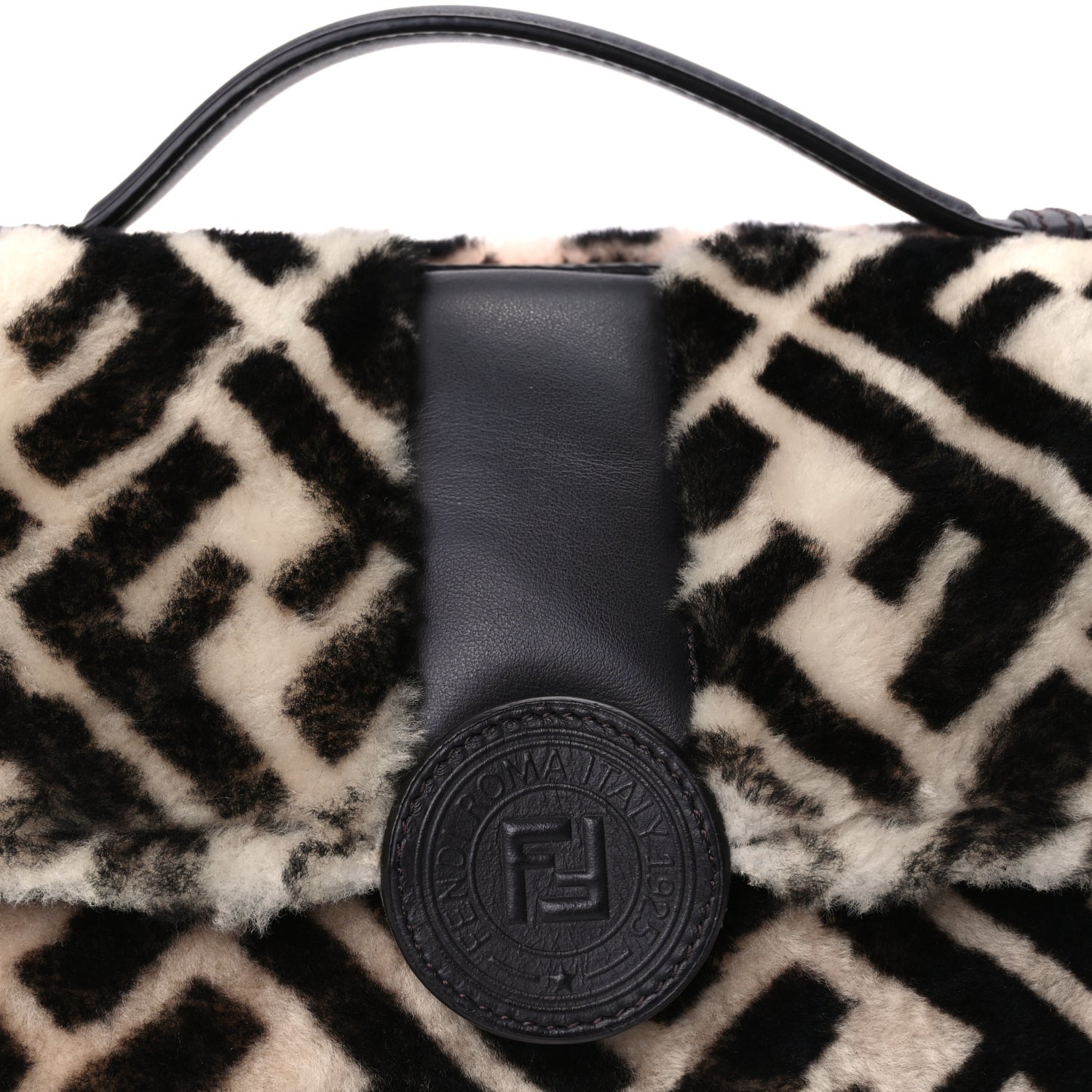 Fendi Shearling Vitello Dolce Macro FF 1974 Baguette  White Ice Tortora 6 of 8