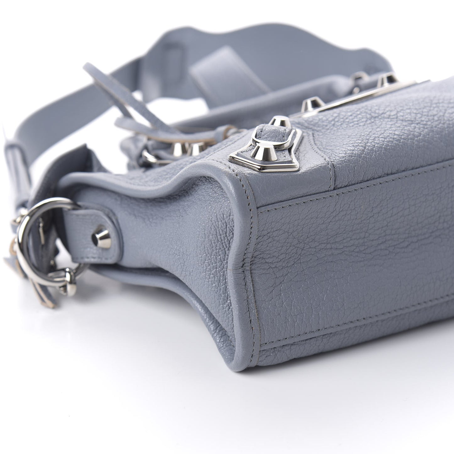 Chevre Silver Metallic Edge Hardware Mini City Bleu Acier