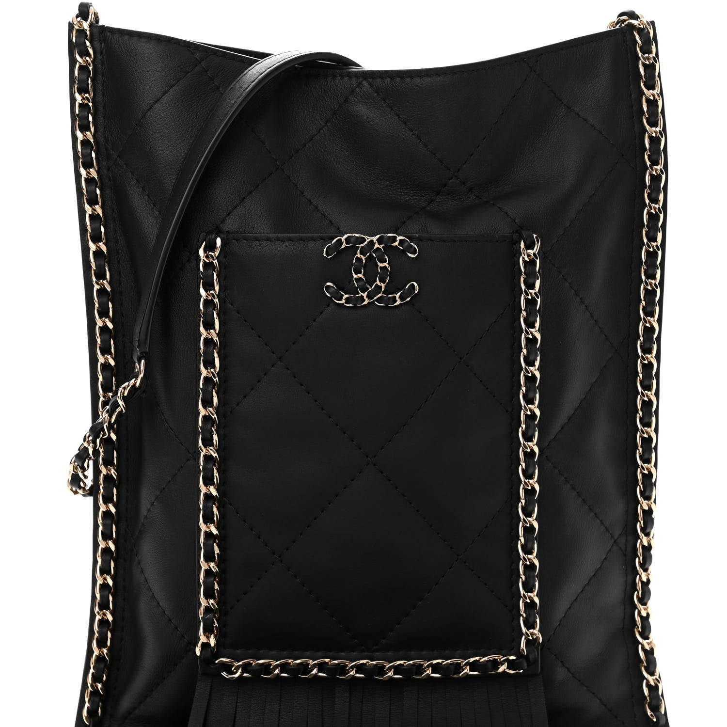 Chanel Calfskin Quilted Fringe Small Shopping Bag Black 8 of 10
