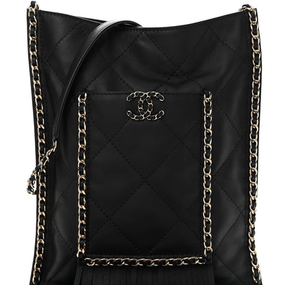 Chanel Calfskin Quilted Fringe Small Shopping Bag Black 8 of 10