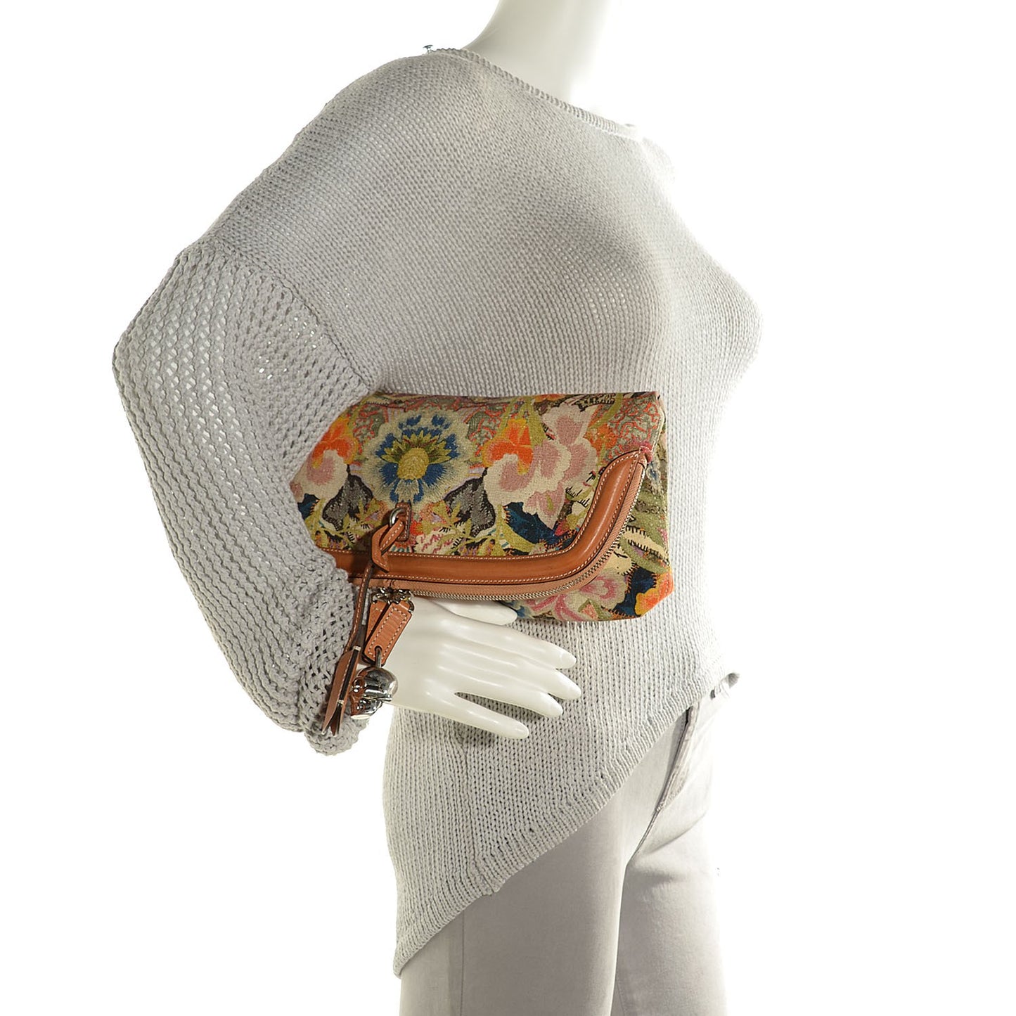 Printed Canvas Floral Patchwork Padlock Skull Clutch