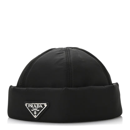 Prada Re-Nylon Padded Metal Triangle Logo Mens Beanie M Black 1 of 9