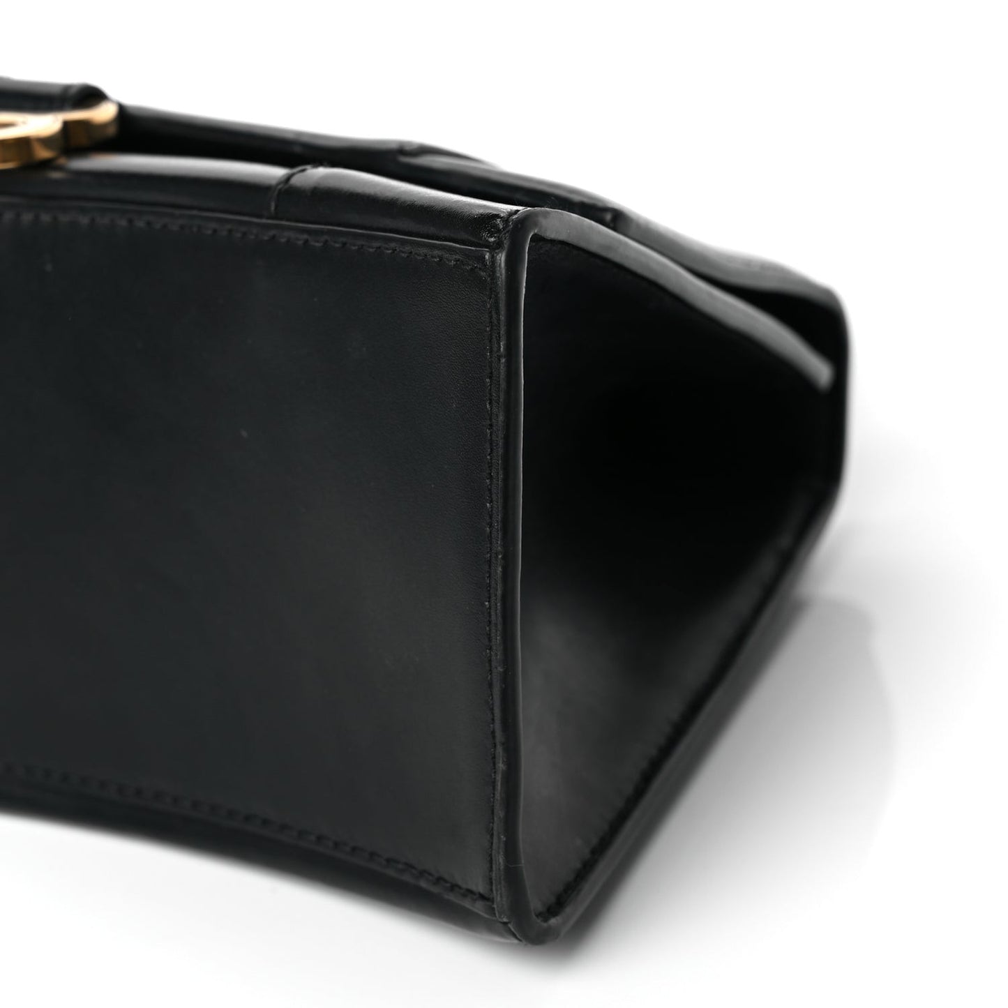 Shiny Box Calfskin Small Hourglass Top Handle Bag Black