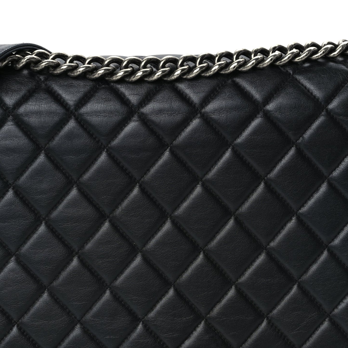 Lambskin Quilted Large Boy Flap Black